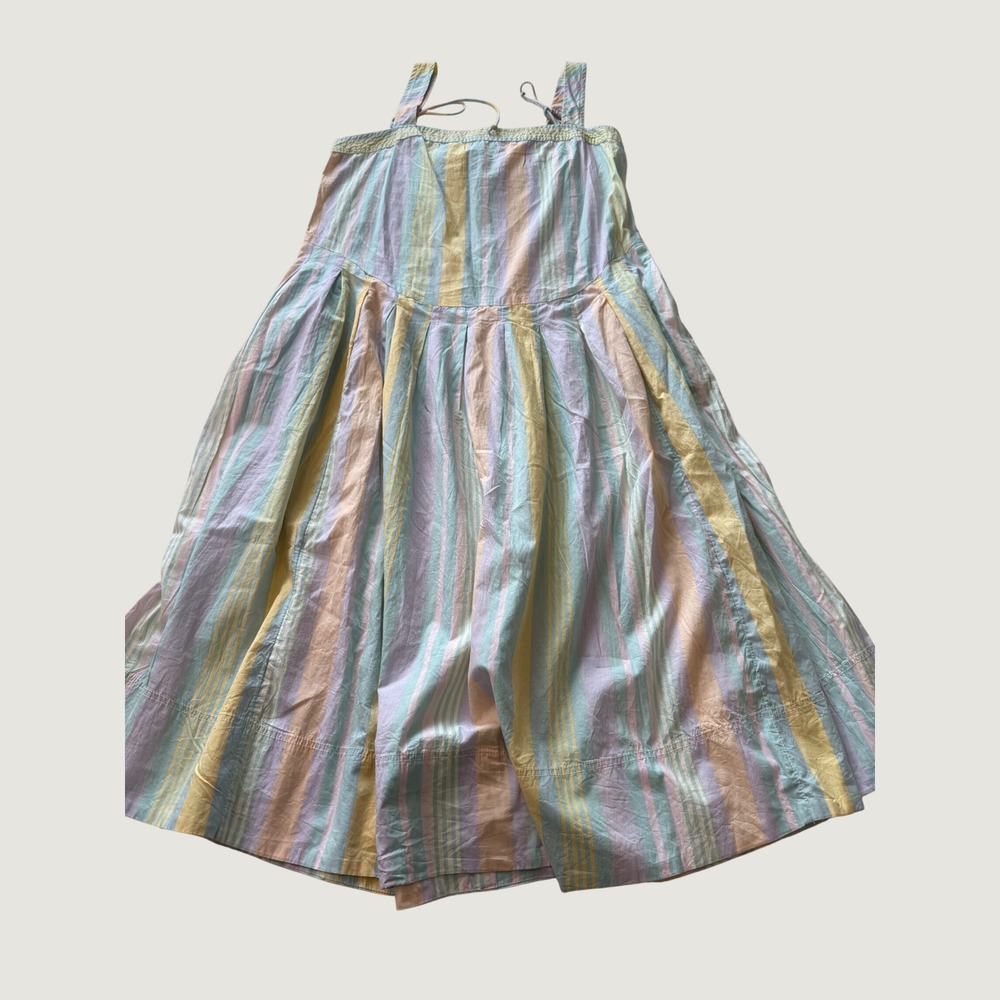 Free People Pastel Stripe Cotton Midi Dress Sleeveless Tie Back OB2142447 L NEW - Picture 3 of 10